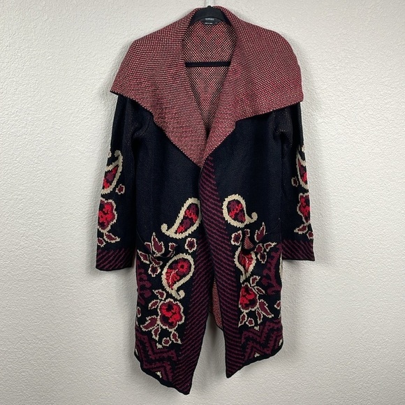 Vertigo Multi Color Paisley Shawl Collar Long Sweater Cardigan Knit Sz L - Picture 4 of 16